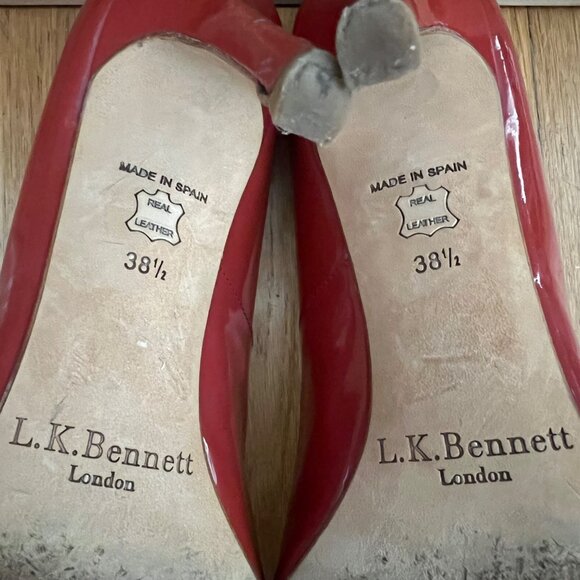 L.K. Bennett Size 8 Red Stila Patent Leather Round Toe Stiletto Pump Court Heels - Picture 9 of 12